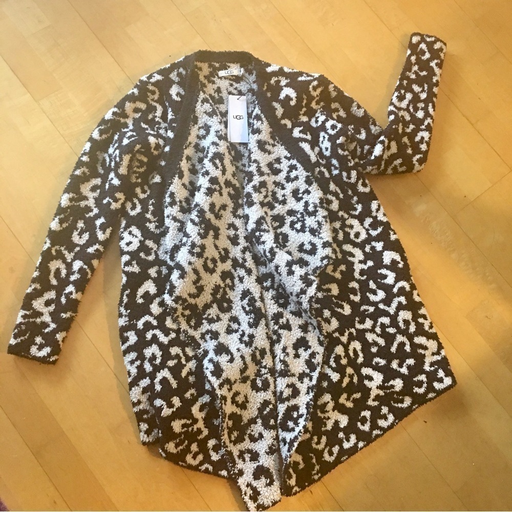 UGG Phoebe Leopard Knit Wrap Cardigan, Black + White, Size S - Picture 5 of 17